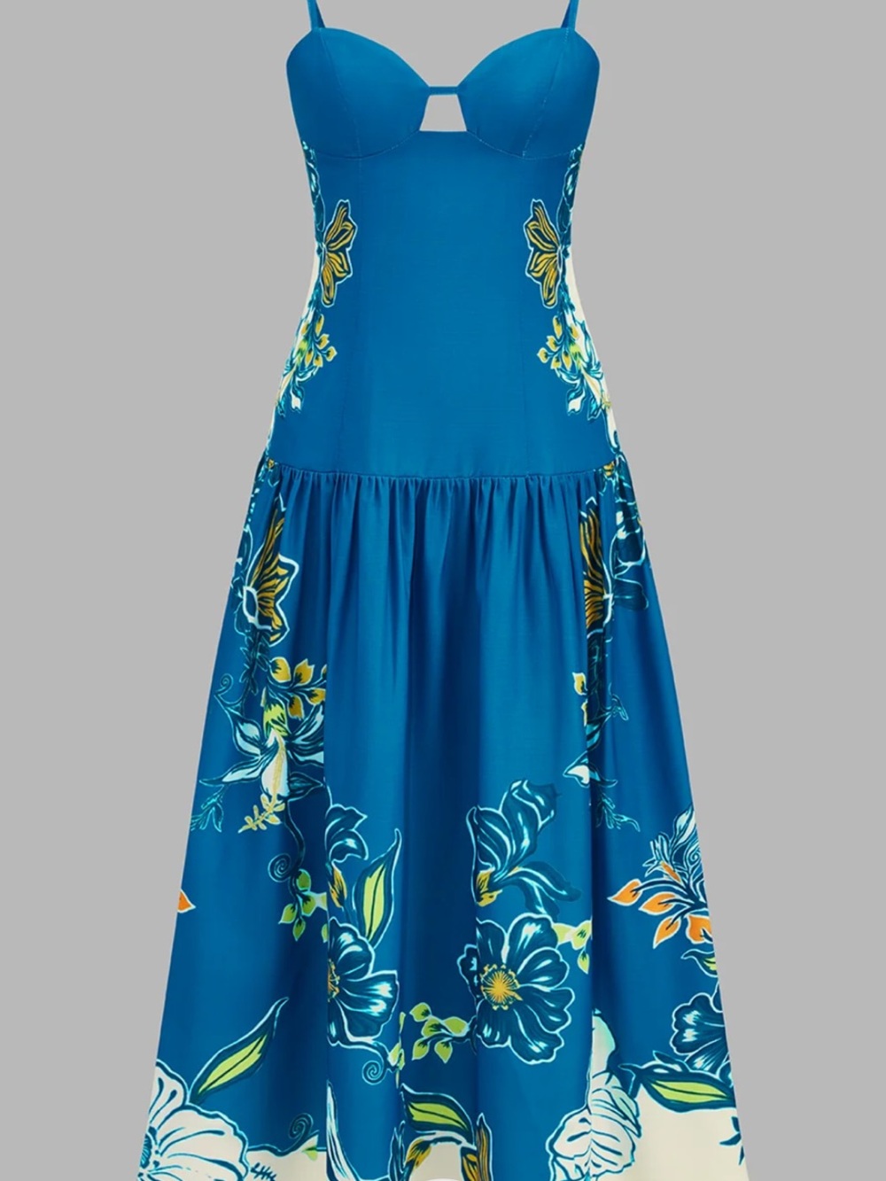 Commense Blue Floral Spaghetti-Strap Maxi Dress